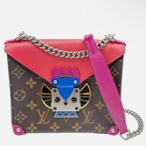 LOUIS VUITTON Tribal Mask PM Monogram Canvas Chain Pochette Crossbody Bag Brown